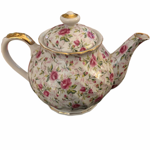 Lefton Rose Chintz bone china hand painted tea pot original sticker.